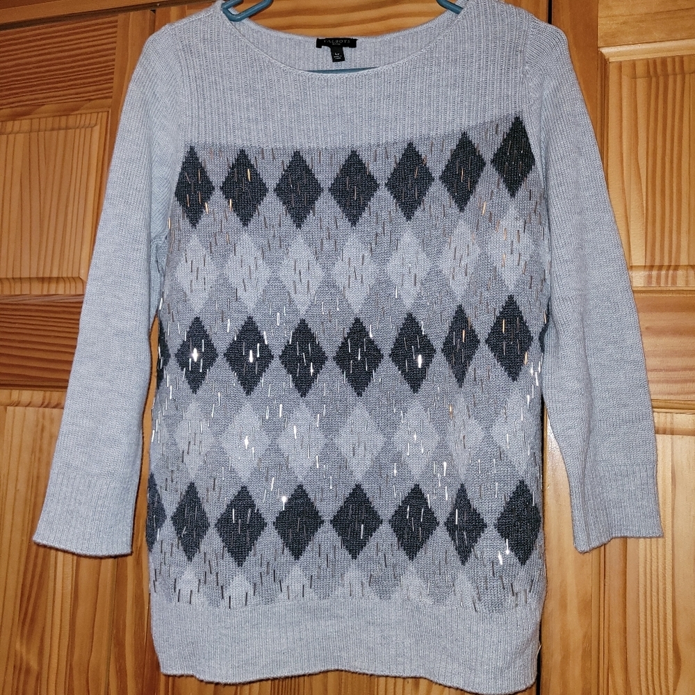 Talbots Women's Sweater Pullover Gray Multi-color Wool Blend Size‎ Lp